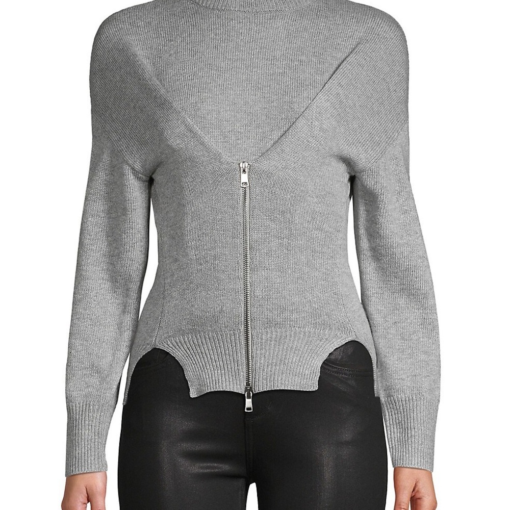 NEW CAARA Zip Front Grey Pullover Sweater Sz M